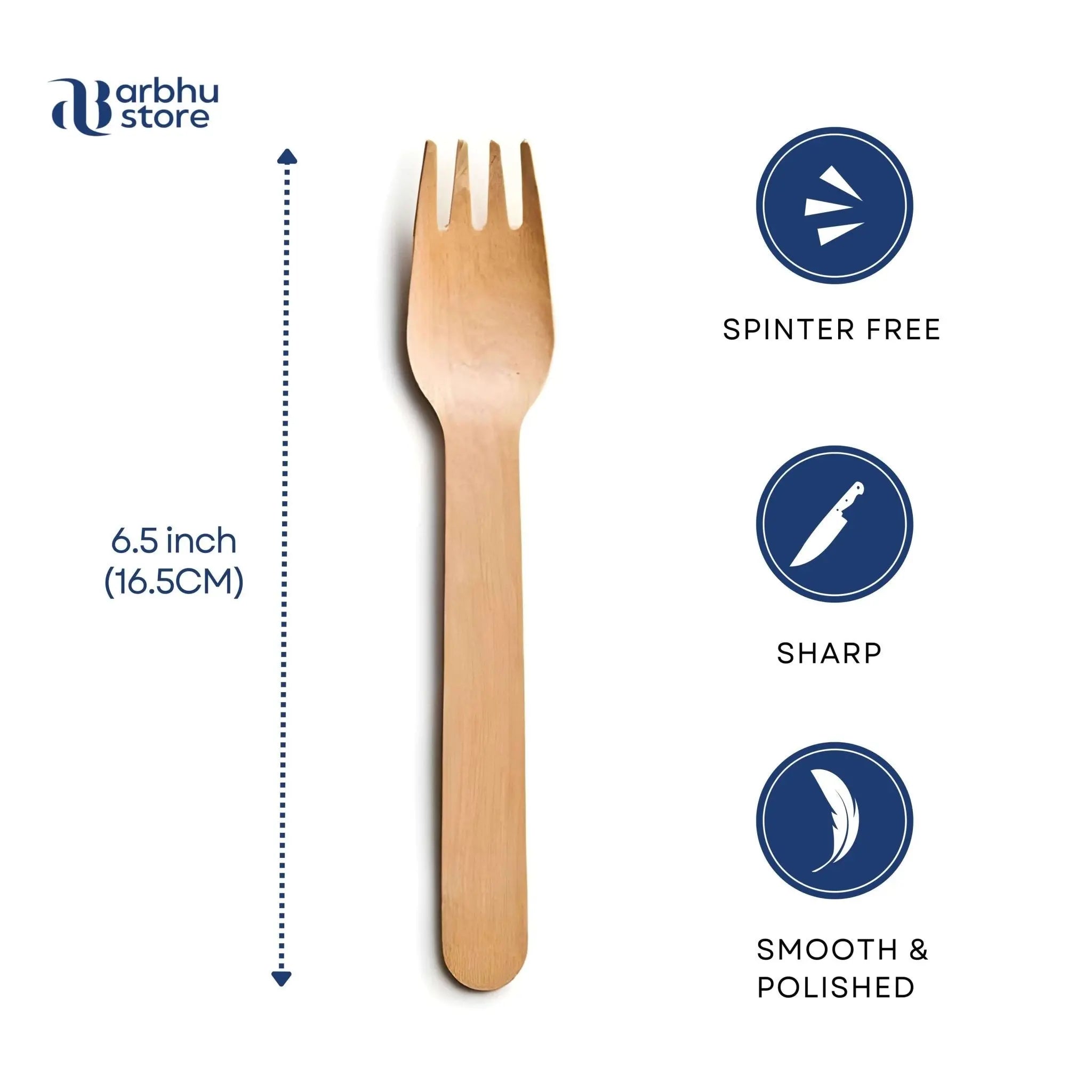 Arbhu 6.5 inch Disposable Birchwood Forks - arbhustore