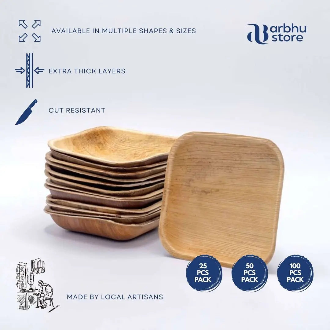 Arbhu Disposable 4 Inch Palm Leaf Square Bowls - arbhustore