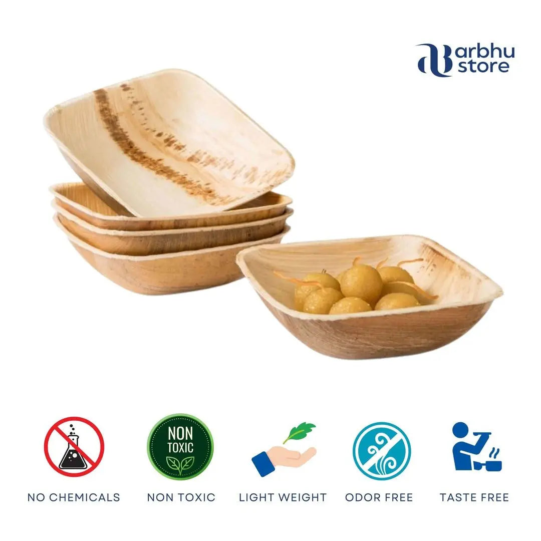 Arbhu Disposable 4 Inch Palm Leaf Square Bowls - arbhustore