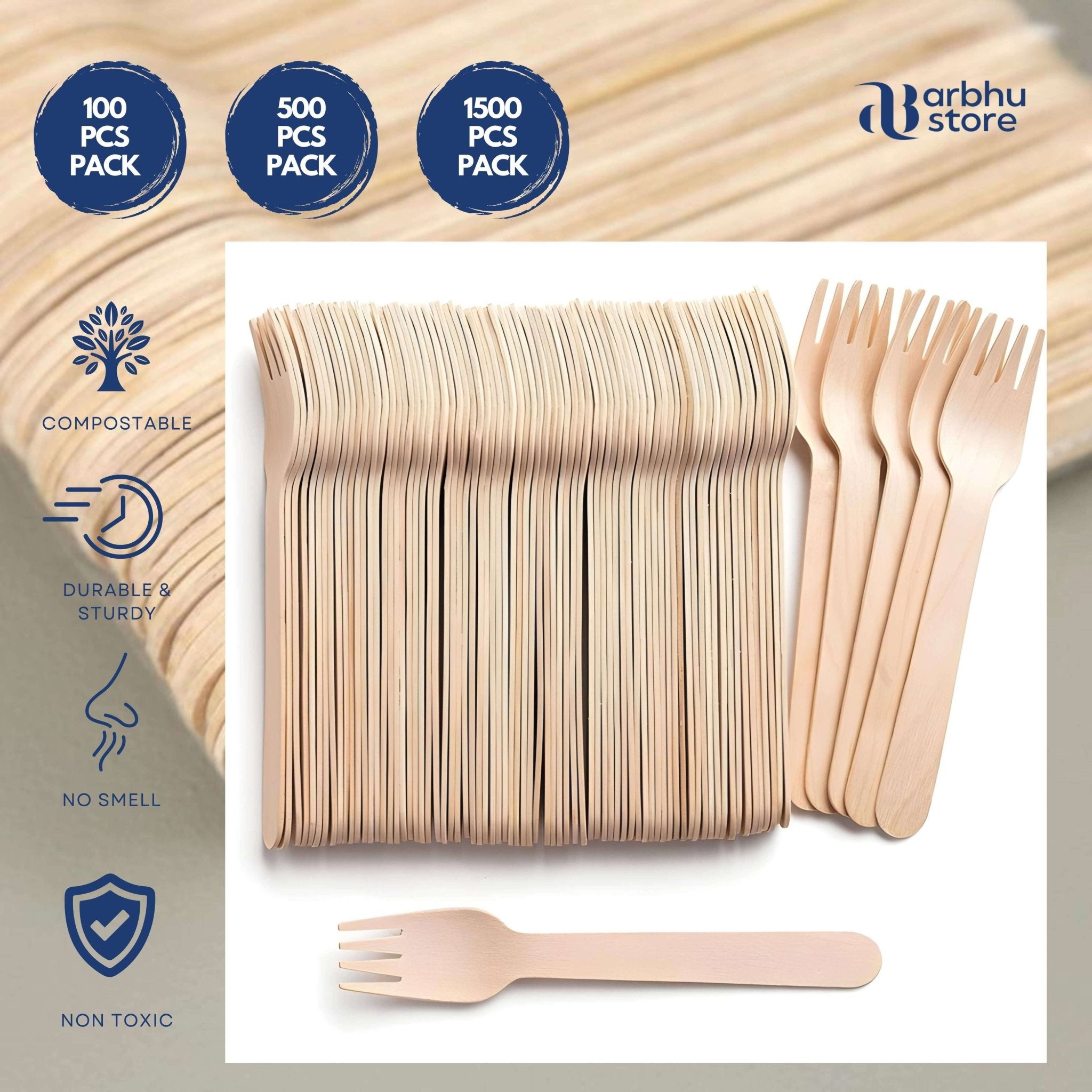 Arbhu 6.5 inch Disposable Birchwood Forks - arbhustore