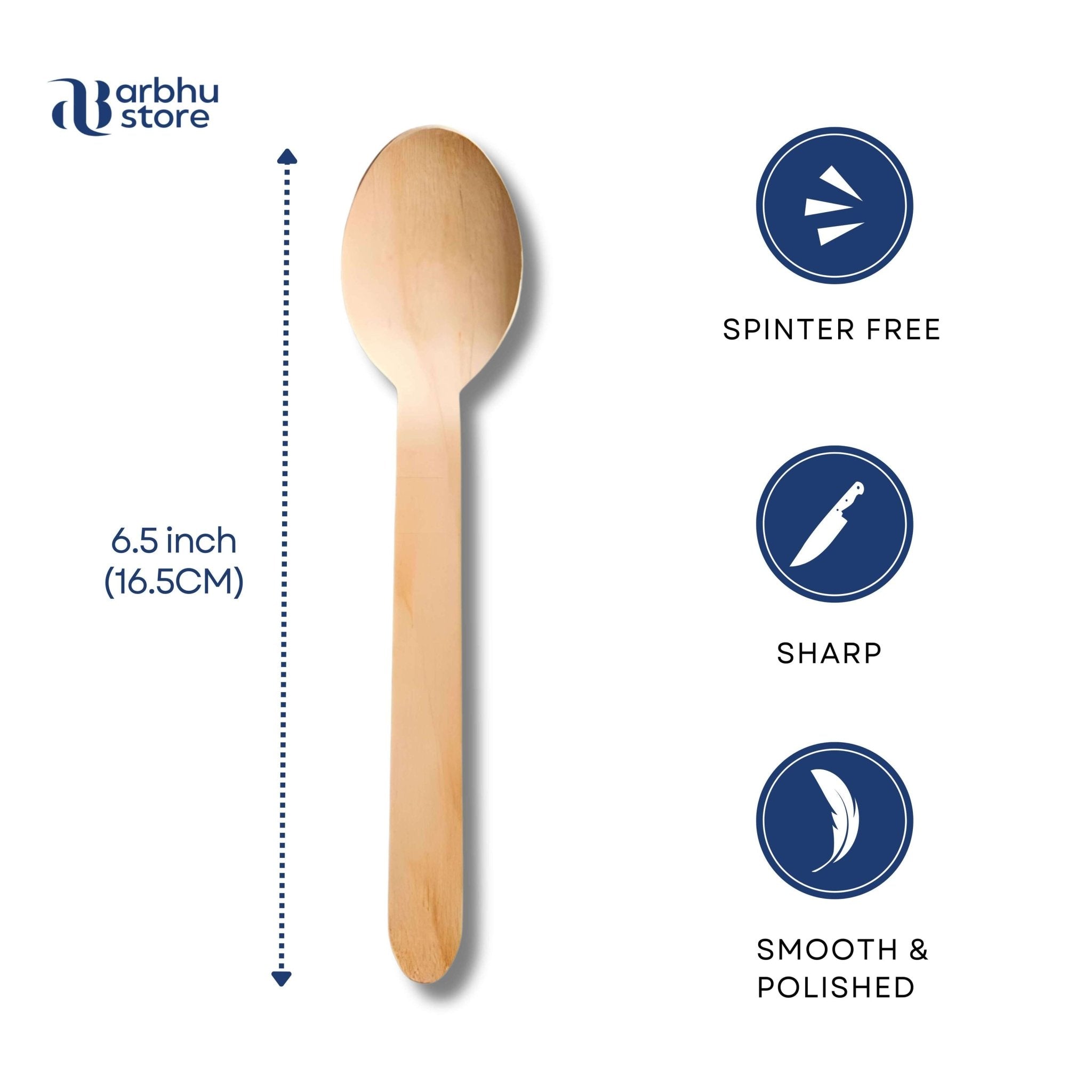 Arbhu 6.5 inch Disposable Birchwood Spoons - arbhustore