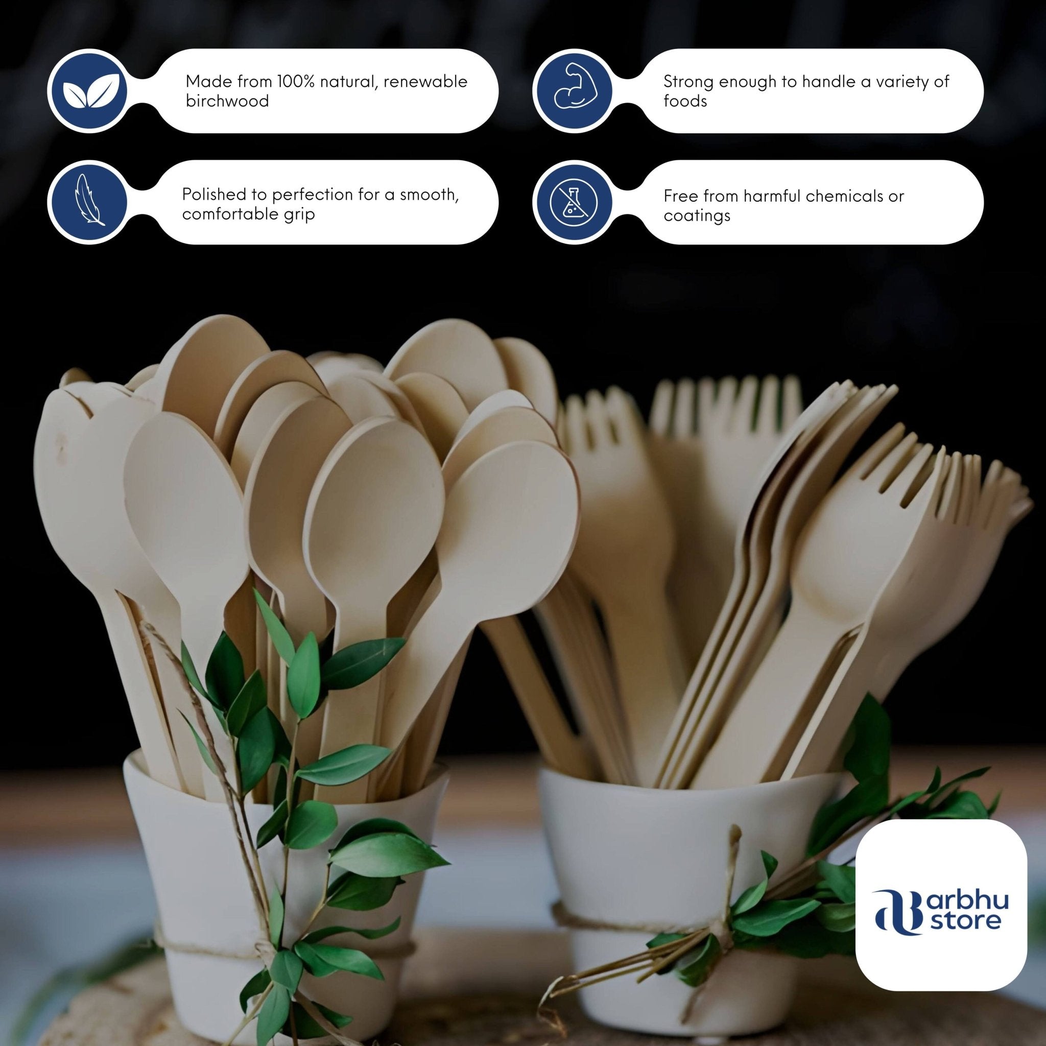 Arbhu 6.5 inch Disposable Birchwood Spoons - arbhustore