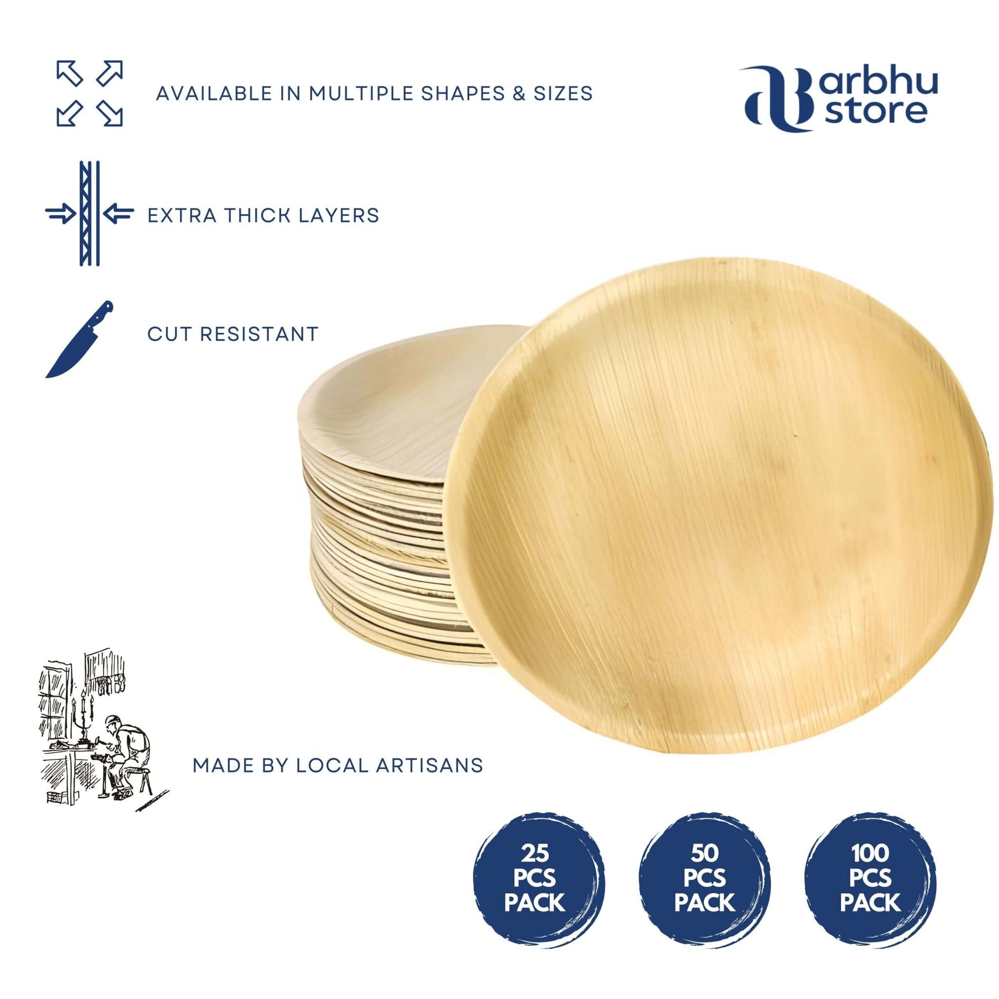 Arbhu Disposable 10 Inch Palm Leaf Round Plates - arbhustore