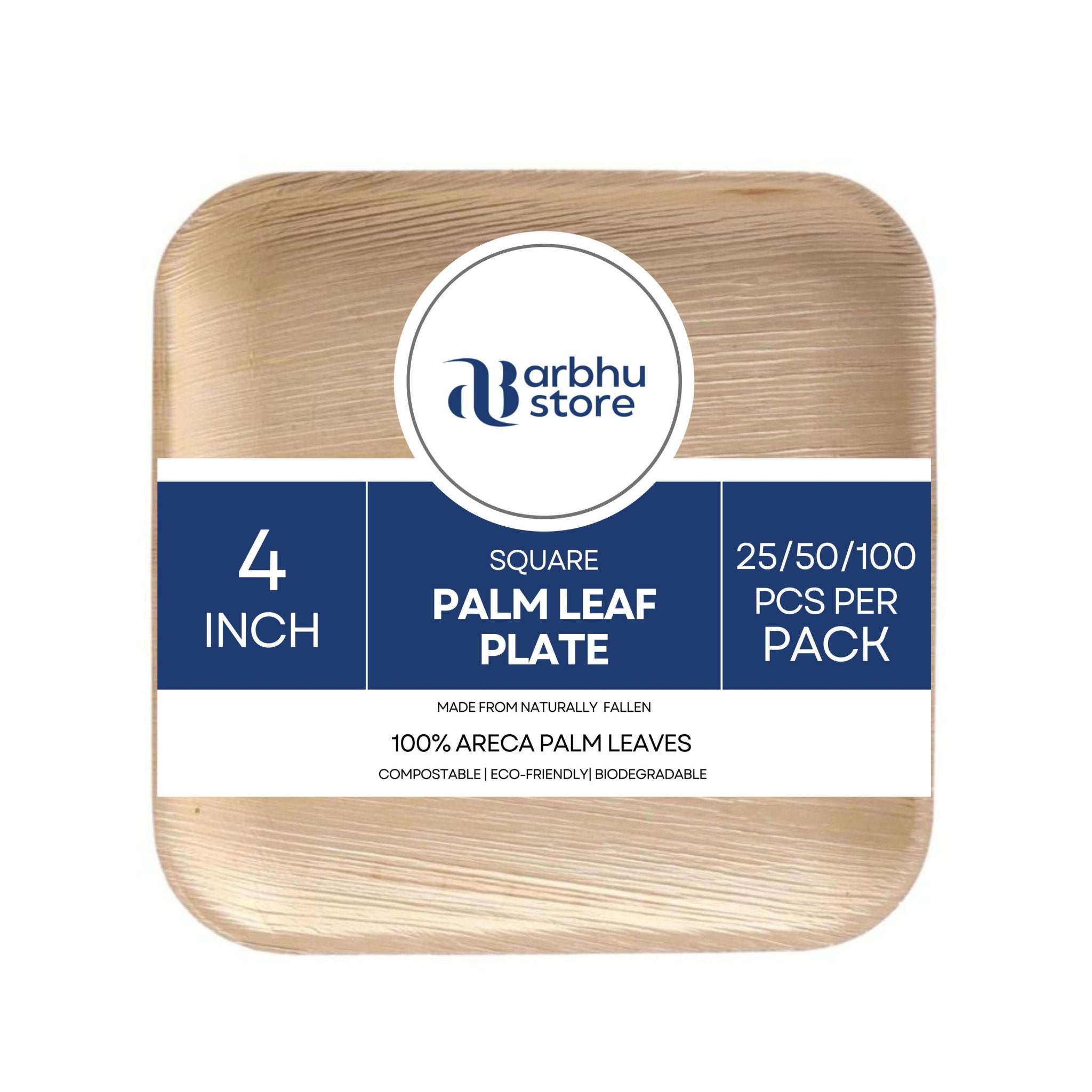 Arbhu Disposable 4 Inch Palm Leaf Square Plates - arbhustore