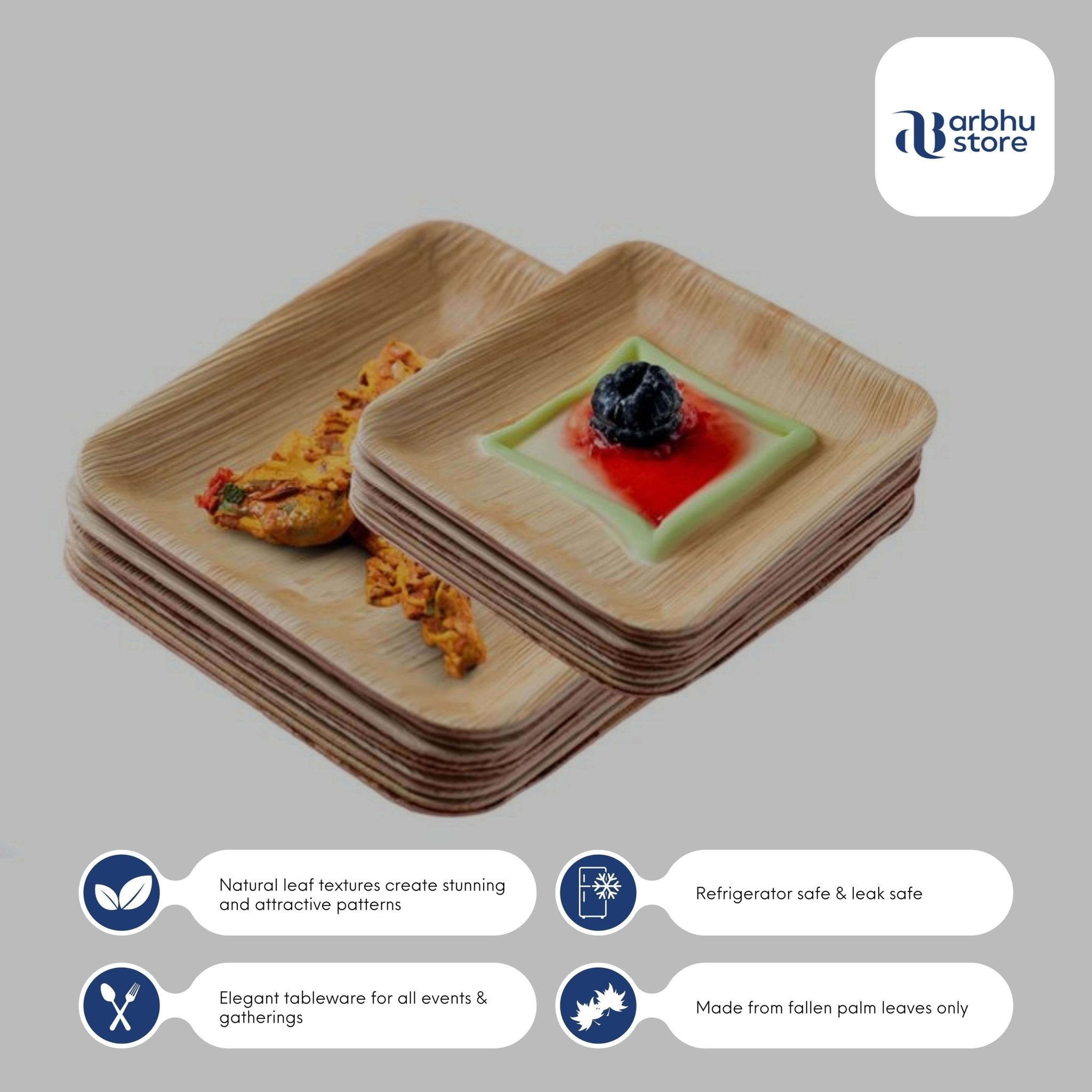 Arbhu Disposable 6 Inch Palm Leaf Square Plates - arbhustore