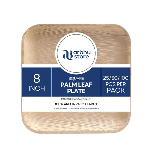 Arbhu Disposable 8 Inch Palm Leaf Square Plates - arbhustore